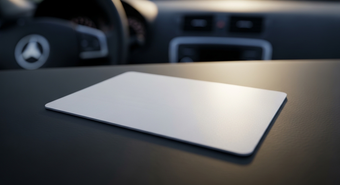 Bằng lái xe trống đặt trên táp-lô ô tô, với vô lăng mờ ở nền, minh họa cho việc chuẩn bị và tuân thủ các quy định độ tuổi và sức khỏe học lái xe.