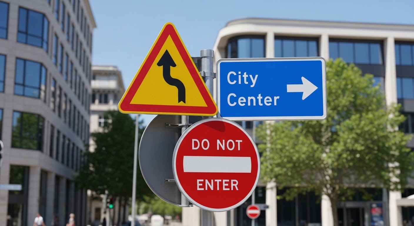 3.  Hình ảnh các loại biển báo giao thông tại ngã tư, minh họa mẹo thi lý thuyết bằng lái xe máy A1 hiệu quả.