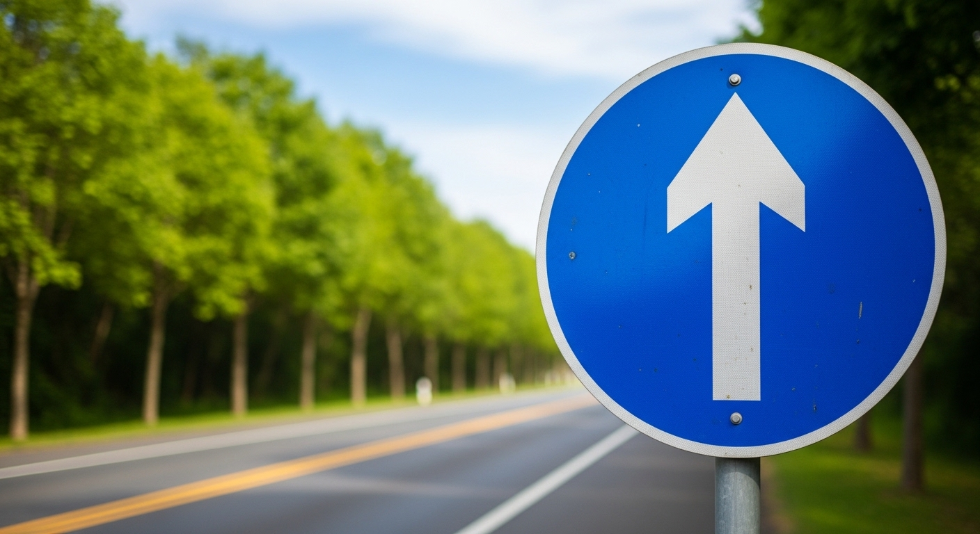 Biển báo giao thông hình tròn màu xanh với mũi tên trắng chỉ thẳng, ví dụ điển hình về luật giao thông cần nắm vững cho mẹo thi lý thuyết bằng lái xe 2025. Biển báo giao thông hình tròn màu xanh với mũi tên trắng chỉ thẳng, ví dụ điển hình về luật giao thông cần nắm vững cho mẹo thi lý thuyết bằng lái xe 2025.