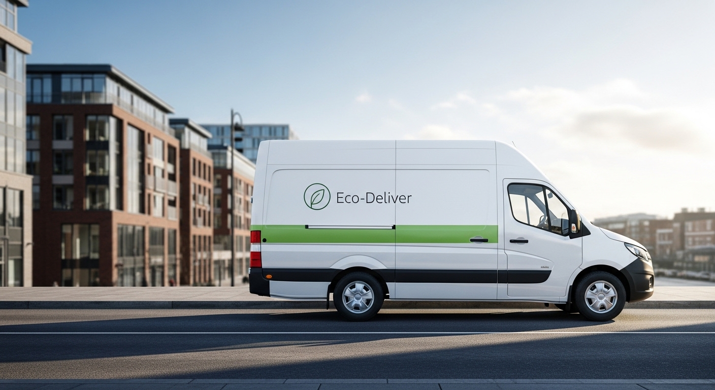 Xe tải giao hàng nhỏ gọn, sạch sẽ đỗ trên đường thành phố dưới ánh nắng, minh họa phương tiện bạn sẽ lái sau khi nắm vững mẹo học lý thuyết C1.