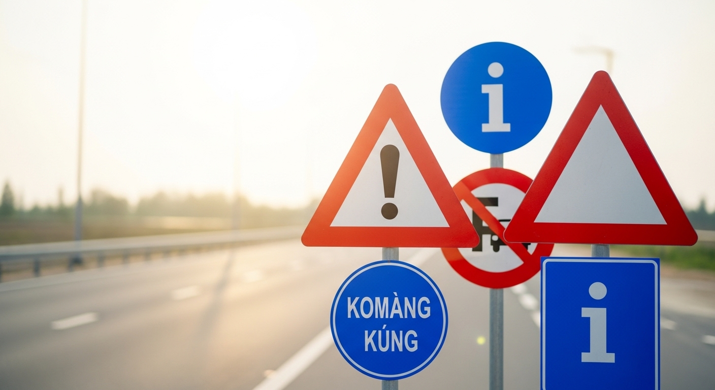 Các biển báo giao thông Việt Nam được sắp xếp rõ ràng (biển cấm, nguy hiểm, hiệu lệnh, chỉ dẫn), phục vụ ôn thi lý thuyết lái xe B1.