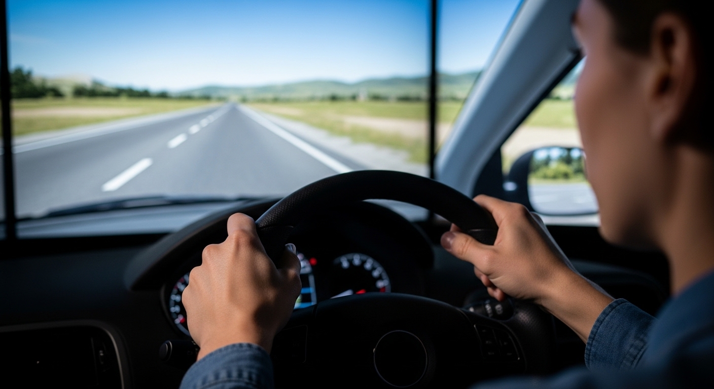 Tay học viên tập trung cầm vô lăng trong cabin học lái xe ô tô, với màn hình mô phỏng hiển thị đường đi rõ ràng, tạo môi trường luyện tập hiệu quả. Tay học viên tập trung cầm vô lăng trong cabin học lái xe ô tô, với màn hình mô phỏng hiển thị đường đi rõ ràng, tạo môi trường luyện tập hiệu quả.