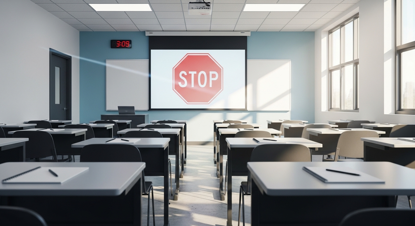 Phòng học lý thuyết lái xe hiện đại, màn hình chiếu luật giao thông và bàn ghế trống sẵn sàng. Nền tảng kiến thức vững chắc cho những ai muốn tìm hiểu học bằng lái xe B1 bao nhiêu tiền.