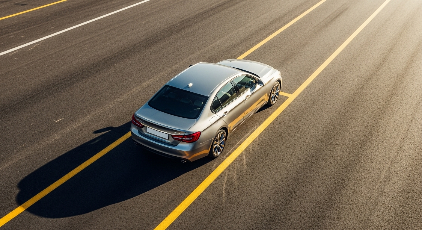 Xe ô tô màu bạc ghép xe ngang chuẩn xác trên sân sát hạch. Minh họa mẹo thi bằng lái xe ô tô phần đỗ xe.