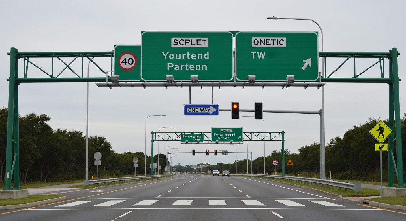 Ảnh chụp từ kính chắn gió ô tô trên đường phố đa làn, hiển thị rõ ràng các biển báo, vạch kẻ đường và tín hiệu đèn giao thông, minh họa các quy tắc cần nắm vững cho bộ đề thi bằng lái xe mới.