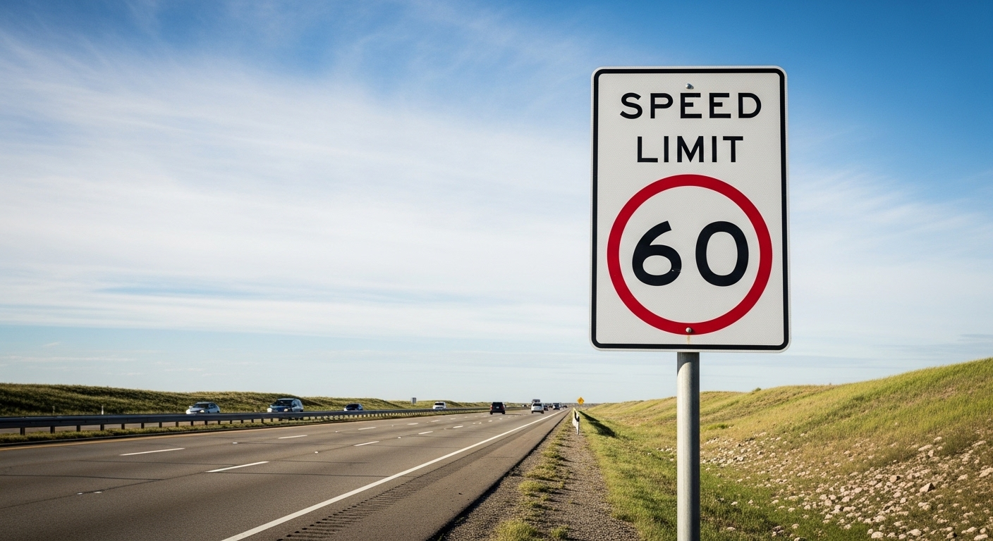 Biển báo giới hạn tốc độ 60 trên đường cao tốc, một phần của kinh nghiệm lái xe an toàn cho người mới lái.