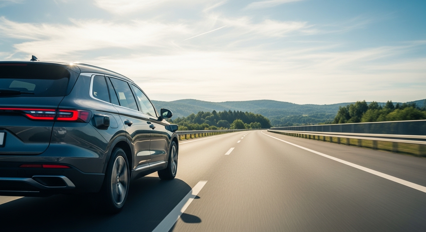 Xe SUV số tự động lái mượt mà trên cao tốc rộng mở dưới bầu trời trong xanh, thể hiện kỹ năng lái tự tin có được nhờ bổ túc tay lái xe số tự động TpHCM. Xe SUV số tự động lái mượt mà trên cao tốc rộng mở dưới bầu trời trong xanh, thể hiện kỹ năng lái tự tin có được nhờ bổ túc tay lái xe số tự động TpHCM.