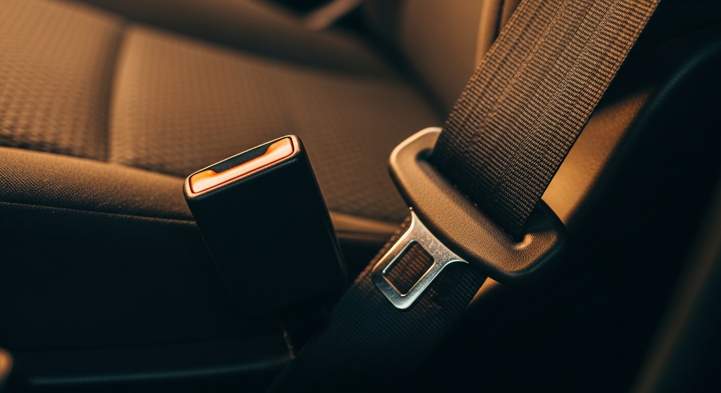 Khóa dây an toàn ô tô được cài chắc chắn, minh họa tầm quan trọng của chi tiết an toàn. Đây là một trong những mẹo học lý thuyết C1 hiệu quả để vượt qua kỳ thi.