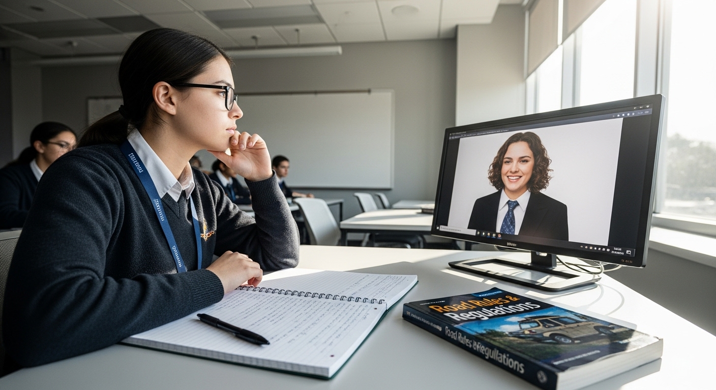 Học viên chăm chú xem video hướng dẫn luật giao thông đường bộ và biển báo trong lớp học hiện đại, nắm vững kiến thức để tuân thủ pháp luật và hiểu rõ các hậu quả như sử dụng bằng lái xe giả phạt bao nhiêu tiền. Học viên chăm chú xem video hướng dẫn luật giao thông đường bộ và biển báo trong lớp học hiện đại, nắm vững kiến thức để tuân thủ pháp luật và hiểu rõ các hậu quả như sử dụng bằng lái xe giả phạt bao nhiêu tiền.