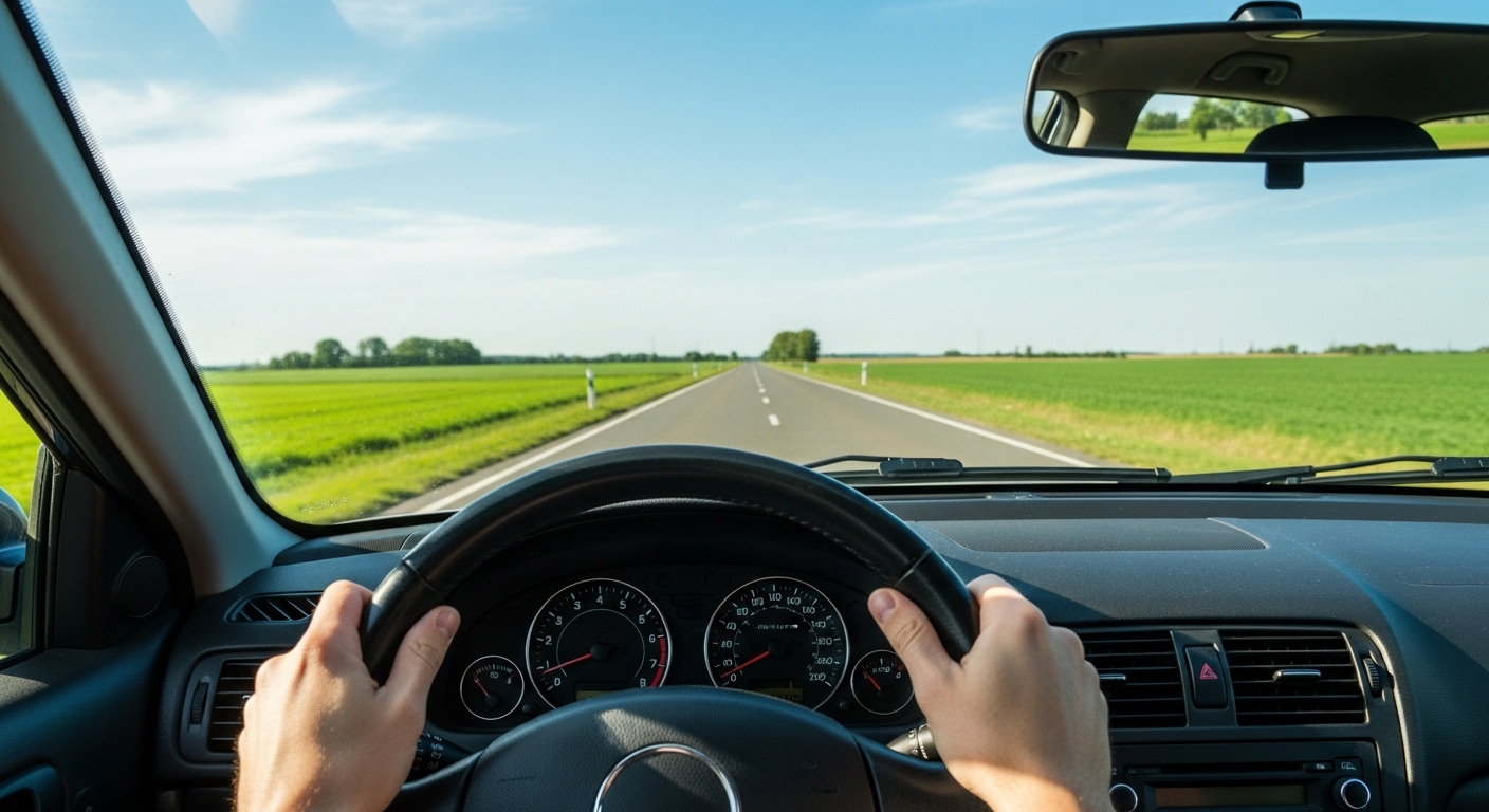 Cảnh từ ghế lái, tay vững trên vô lăng, xe lướt êm trên đường quê xanh mướt dưới bầu trời trong xanh. Với Kinh nghiệm mua xe ô tô cũ, bạn sẽ tự tin tận hưởng mọi hành trình. Cảnh từ ghế lái, tay vững trên vô lăng, xe lướt êm trên đường quê xanh mướt dưới bầu trời trong xanh. Với Kinh nghiệm mua xe ô tô cũ, bạn sẽ tự tin tận hưởng mọi hành trình.