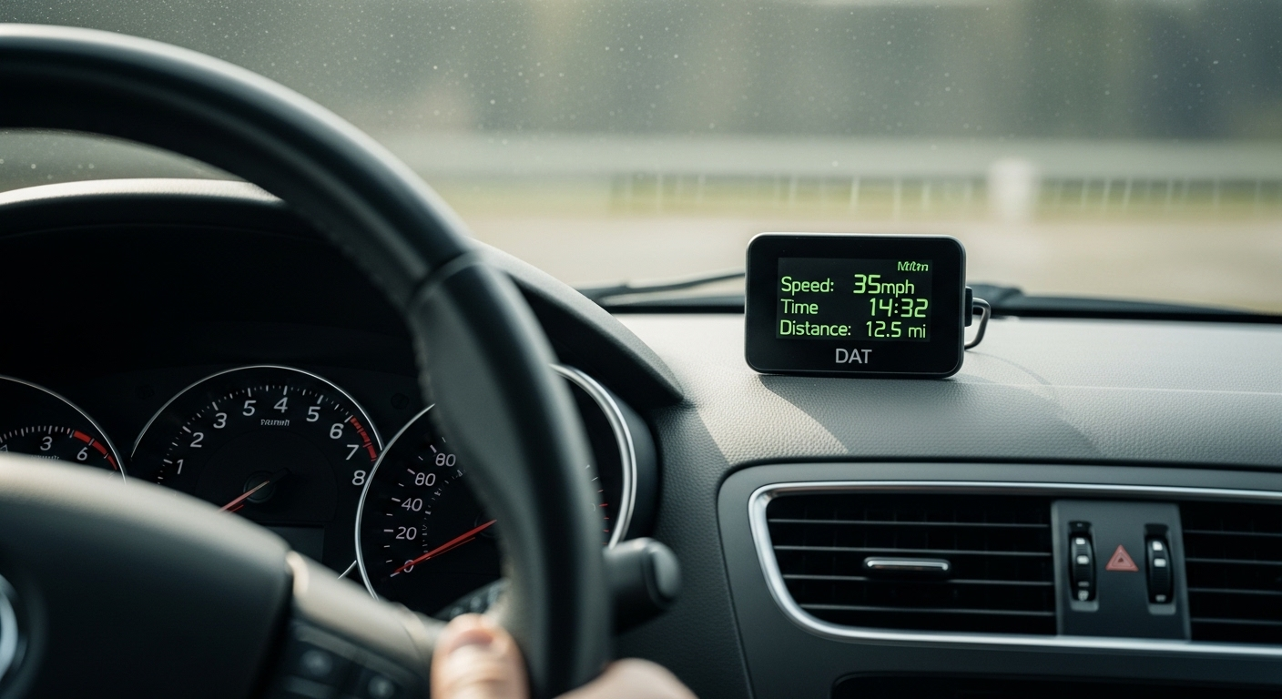 Buồng lái xe tập lái B2 hiện đại với thiết bị DAT và vô lăng, mô tả chi tiết trải nghiệm học thực hành. Nhiều người quan tâm học bằng lái xe B2 bao nhiêu tiền khi xem hình ảnh này.