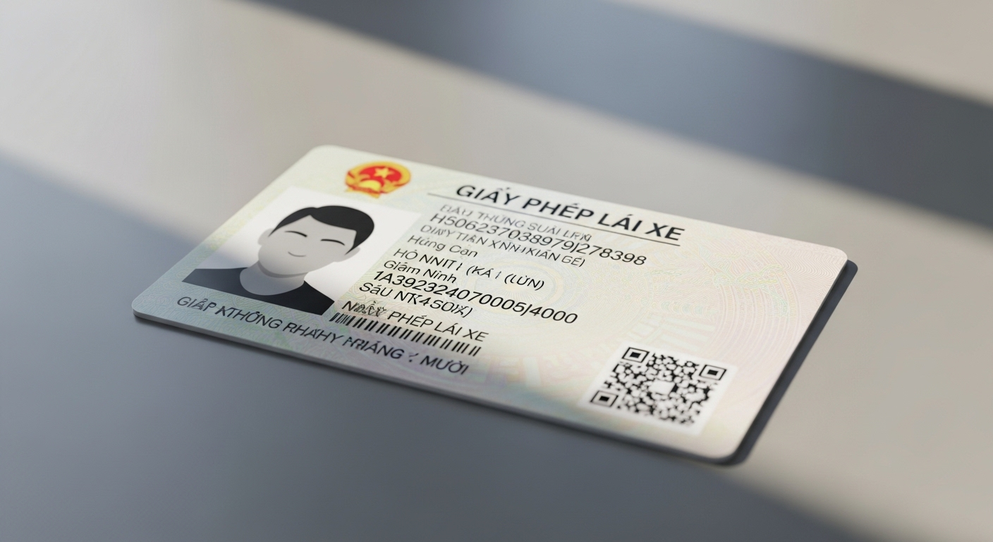 Giấy phép lái xe ô tô mới trên bàn, được cấp sau khi đạt điểm đậu sát hạch lái xe ô tô.