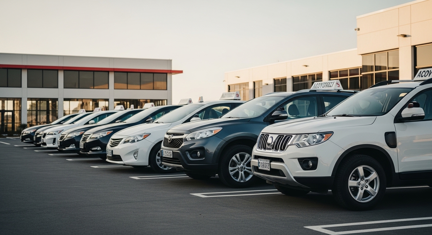 Dàn xe số tự động hiện đại (sedan và SUV) được xếp gọn gàng tại sân tập, sẵn sàng cho các khóa bổ túc tay lái xe số tự động TpHCM. Dàn xe số tự động hiện đại (sedan và SUV) được xếp gọn gàng tại sân tập, sẵn sàng cho các khóa bổ túc tay lái xe số tự động TpHCM.